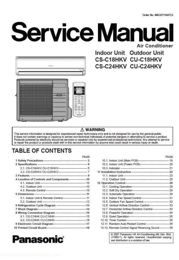 CS-C18HKV, CS-C24HKV, CU-C18HKV, CU-C24HKV